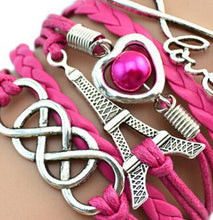 Factory Price Heart Eiffel Tower Bracelet Jewelry S PU Leather Pearl Double Infinite Multilayer Bracelets SM6