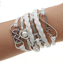 Factory Price Heart Eiffel Tower Bracelet Jewelry S PU Leather Pearl Double Infinite Multilayer Bracelets SM6