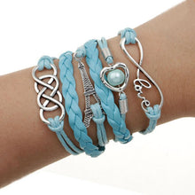 Factory Price Heart Eiffel Tower Bracelet Jewelry S PU Leather Pearl Double Infinite Multilayer Bracelets SM6