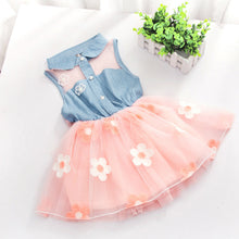 Fashion Baby Kids Girls Denim Dress Sleeveless Shirt Tulle Princess Tutu Dresses 0-4Y SM6
