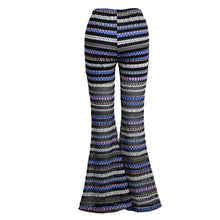 Bell-bottomed Women Flare Pants Elastic Waist Eyelet Mesh Long Trousers Slim Hip Women Pants RoseBlue SM6