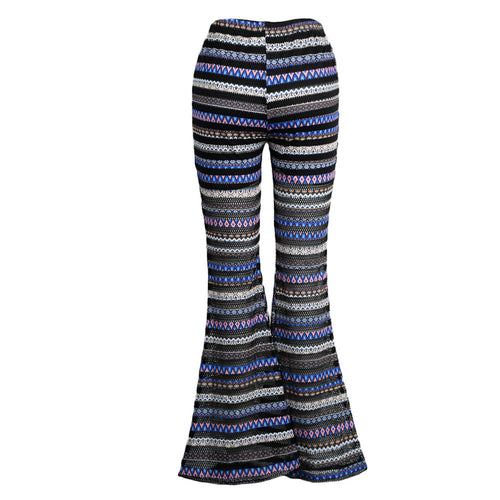 Bell-bottomed Women Flare Pants Elastic Waist Eyelet Mesh Long Trousers Slim Hip Women Pants RoseBlue SM6