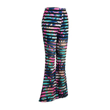 Bell-bottomed Women Flare Pants Elastic Waist Eyelet Mesh Long Trousers Slim Hip Women Pants RoseBlue SM6