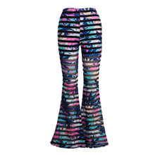 Bell-bottomed Women Flare Pants Elastic Waist Eyelet Mesh Long Trousers Slim Hip Women Pants RoseBlue SM6