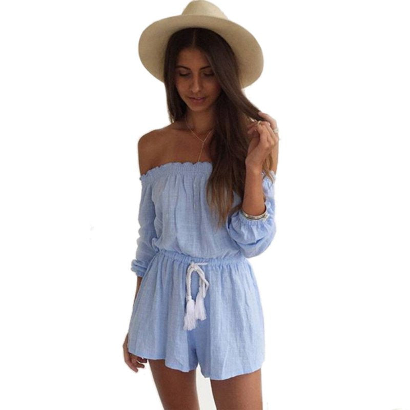 Fashion Blue Jumpsuit Women Short Tassel Combinaison Short Femme Jumpsuits Rompers Womens Jumpsuit SM6