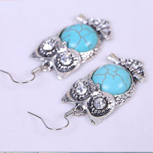 Bohemia Animal Owl Bird Ethnic Vintage Tibetan Silver Blue Turquoise Bead Dangle Earrings SM6