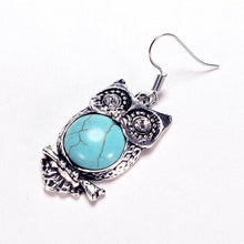 Bohemia Animal Owl Bird Ethnic Vintage Tibetan Silver Blue Turquoise Bead Dangle Earrings SM6