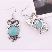 Bohemia Animal Owl Bird Ethnic Vintage Tibetan Silver Blue Turquoise Bead Dangle Earrings SM6
