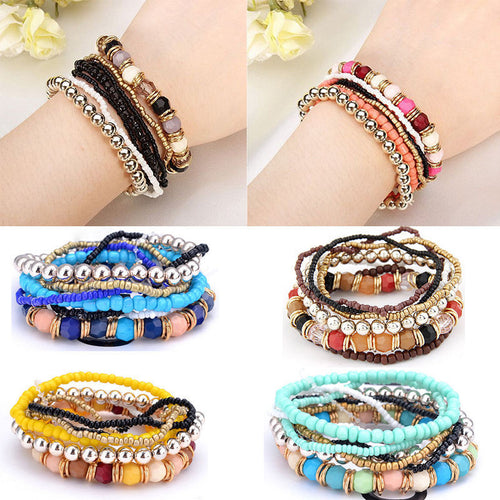 Bohemia Beads Bracelet Beaded Multilayer Str  Stretch Bracelets Bangles For Women Girl SM6