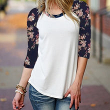 Casual Loose Cotton Tops T Shirt Women Printed Floral Three-quarter Sleeve Shirt SM6