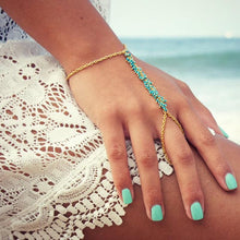 Chain Bracelet Drop Turquoise Beads Slave Finger Ring Punk Gold Plated Women Metal H  Harness Chain SM6
