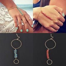 Chain Bracelet Drop Turquoise Beads Slave Finger Ring Punk Gold Plated Women Metal H  Harness Chain SM6
