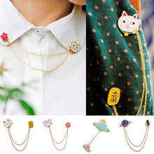 Cute Egg Cat Moon Rabbit Chain Brooch Badge Pin Jewelry Gift Women Girl Accessories S  Collar brooch SM6