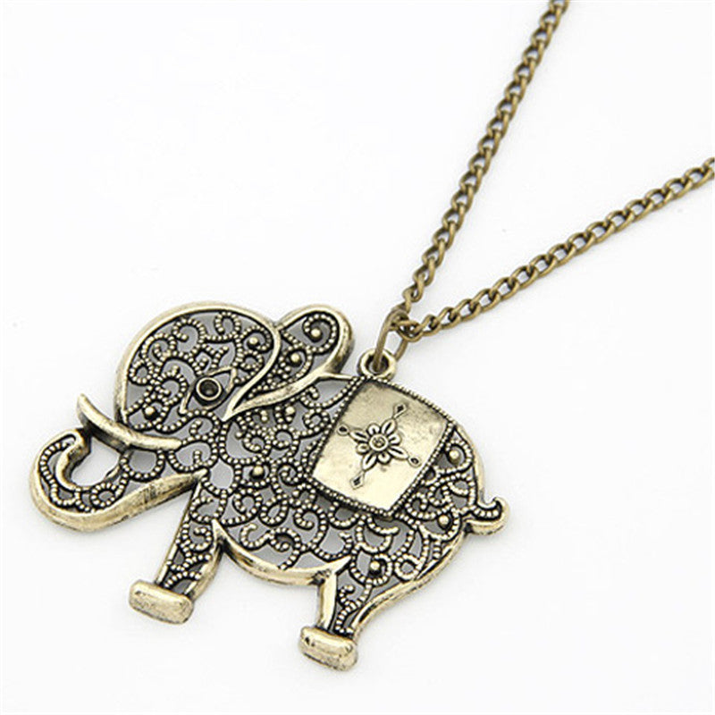Cute Vintage Retro Charms Hollow Out Elephant Metal Necklace Pendants Women Jewelry Gift SM6