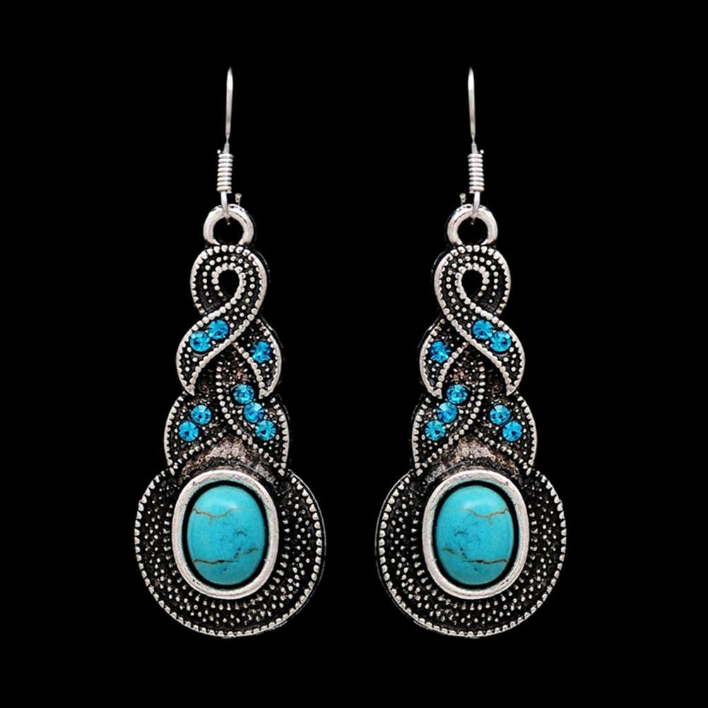 Jewelry Sets Tibetan Turquoise Chain Necklace   Pendants Silver Plated Water Drop Shaped Stud Earrings Women Collar SM6