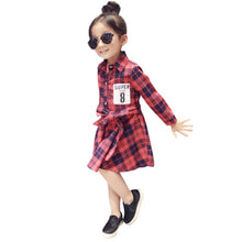 Fashion Kids Girls Plaid Dress Long Sleeve Sashes Turn-down Collar Dresses Children Clothes SM6