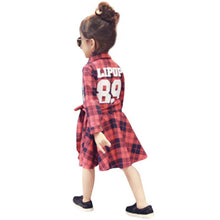 Fashion Kids Girls Plaid Dress Long Sleeve Sashes Turn-down Collar Dresses Children Clothes SM6