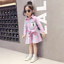 Fashion Kids Girls Plaid Dress Long Sleeve Sashes Turn-down Collar Dresses Children Clothes SM6
