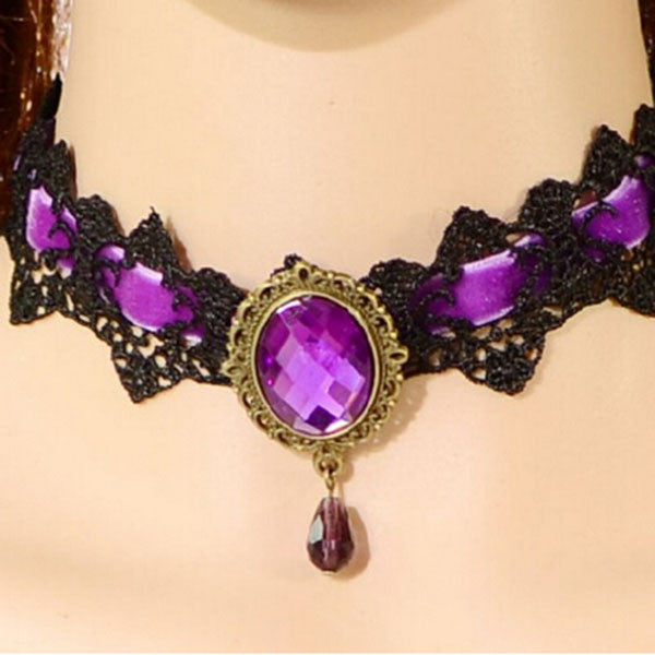 Fashion Lace Collar Flower Victorian Choker Womens Pendant Gothic Gems Necklace SM6