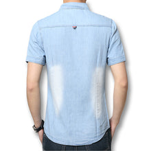 Men Denim Shirts Men Casual Cotton Shirts Slim Fits Short Sleeves Shirts Men SM6ue Shirts SM6