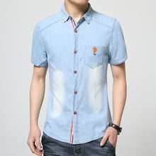 Men Denim Shirts Men Casual Cotton Shirts Slim Fits Short Sleeves Shirts Men SM6ue Shirts SM6