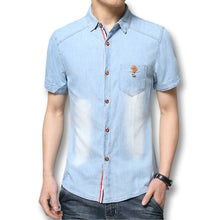 Men Denim Shirts Men Casual Cotton Shirts Slim Fits Short Sleeves Shirts Men SM6ue Shirts SM6