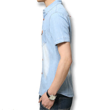 Men Denim Shirts Men Casual Cotton Shirts Slim Fits Short Sleeves Shirts Men SM6ue Shirts SM6