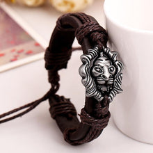 Men's Bracelet Jewelry H made Braided Lion Head Wrap Wrist Leather Cuff Bracelet SM6