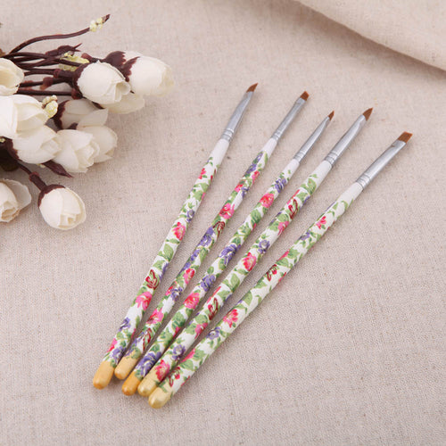 5Pcs Nail brushes Set Nail Art Wood UV Gel Salon Pen Flat Brush Kit SM6