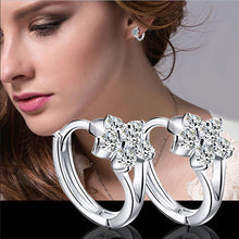 Round Crystal Earrings Silver Plated Zircon Snowflake Ear Stud Earrings For Girls Gifts Women Ladies Jewelry SM6