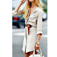 Fashion Sexy Women V-neck Long Sleeve Loose Tops Blouse Short Mini Button Shirt Dresses PY3 SM6