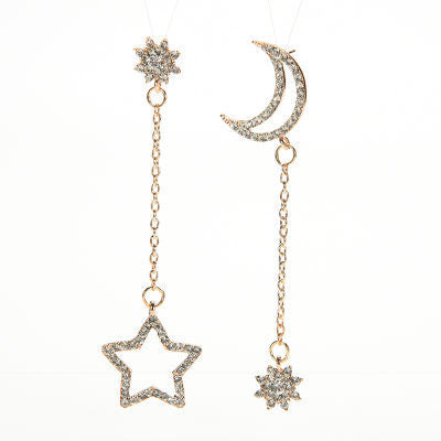 Small Fresh Snowflake Tassel Long Section Earrings For Women Women Stars Moon Asymmetrical Stud Earrings SM6