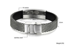 Fashion Stainless Steel Silver and Black Leather Cuff Bangle Bracelet Men Wristband Gift SM6