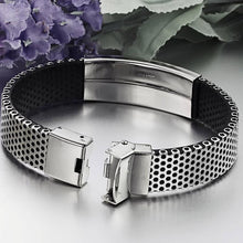 Fashion Stainless Steel Silver and Black Leather Cuff Bangle Bracelet Men Wristband Gift SM6