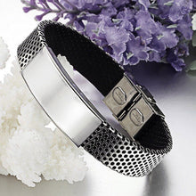 Fashion Stainless Steel Silver and Black Leather Cuff Bangle Bracelet Men Wristband Gift SM6