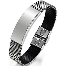 Fashion Stainless Steel Silver and Black Leather Cuff Bangle Bracelet Men Wristband Gift SM6