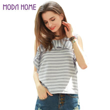 Striped Print T Shirt Women Sleeveless Ruffle Casual Tops Elegant Ladies T-shirts Plus Size Tee Shirt  SM6