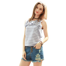 Striped Print T Shirt Women Sleeveless Ruffle Casual Tops Elegant Ladies T-shirts Plus Size Tee Shirt  SM6