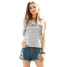 Striped Print T Shirt Women Sleeveless Ruffle Casual Tops Elegant Ladies T-shirts Plus Size Tee Shirt  SM6