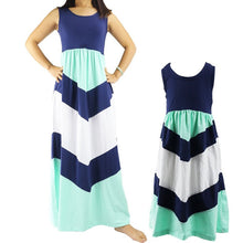 Fashion Style Family Matching Outfits Mother And Daughter Sleeveless Striped Patchwork Long Dress LE4 SM6
