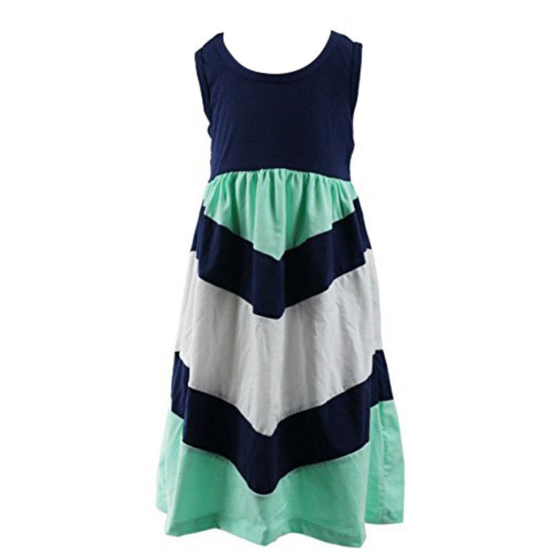 Fashion Style Family Matching Outfits Mother And Daughter Sleeveless Striped Patchwork Long Dress LE4 SM6