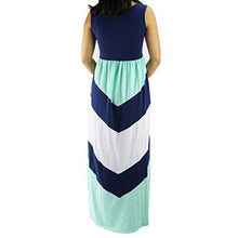 Fashion Style Family Matching Outfits Mother And Daughter Sleeveless Striped Patchwork Long Dress LE4 SM6