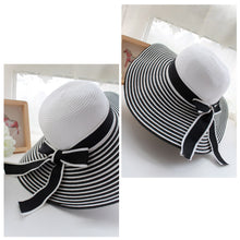 Beach Bohemia Headwear Women Straw Sun Hat Wide Brim Stripes Bow Floppy Cap Chapeu Feminino Black SM6
