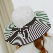 Beach Bohemia Headwear Women Straw Sun Hat Wide Brim Stripes Bow Floppy Cap Chapeu Feminino Black SM6