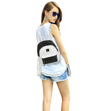Women BlackWhite Backpack PU Leather Rivet Patchwork Casual Student Girls Schoolbag Teenagers Small Vintage Backpacks SM6