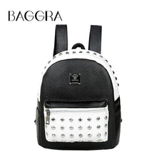 Women BlackWhite Backpack PU Leather Rivet Patchwork Casual Student Girls Schoolbag Teenagers Small Vintage Backpacks SM6