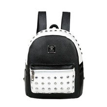 Women BlackWhite Backpack PU Leather Rivet Patchwork Casual Student Girls Schoolbag Teenagers Small Vintage Backpacks SM6