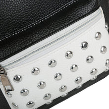 Women BlackWhite Backpack PU Leather Rivet Patchwork Casual Student Girls Schoolbag Teenagers Small Vintage Backpacks SM6