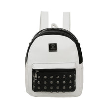 Women BlackWhite Backpack PU Leather Rivet Patchwork Casual Student Girls Schoolbag Teenagers Small Vintage Backpacks SM6