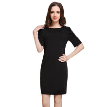 Women Bodycon Dress O-Neck Half Puff Sleeves OL Ladies Office Dress Zipper Party Elegant Dress Vestidos Black SM6